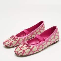 Pre Owned Valentino Pink Satin and Knit Fabric Toile Iconographe Ballet Flats Size 40