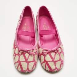 Pre Owned Valentino Pink Satin and Knit Fabric Toile Iconographe Ballet Flats Size 40