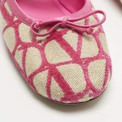 Pre Owned Valentino Pink Satin and Knit Fabric Toile Iconographe Ballet Flats Size 40