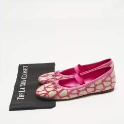 Pre Owned Valentino Pink Satin and Knit Fabric Toile Iconographe Ballet Flats Size 40