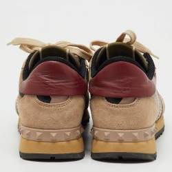 Pre Owned Valentino Multicolor Suede, Canvas and Leather Camouflage Rockrunner Sneakers Size 38
