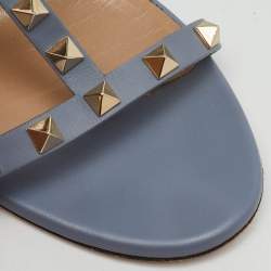 Pre Owned Valentino Light Blue Leather Rockstud Ankle Strap Sandals Size 38.5