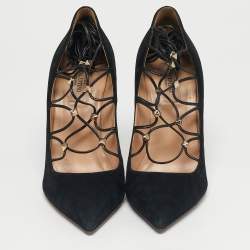 Pre Owned Valentino Black Leather and Suede Rockstud Lace Up Pumps Size 40