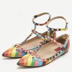 Pre Owned Valentino Multicolor Leather Rockstud Ballet Flats Size 40