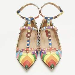 Pre Owned Valentino Multicolor Leather Rockstud Ballet Flats Size 40