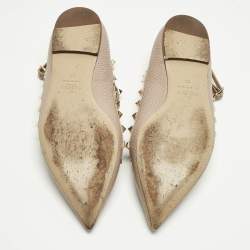 Pre Owned Valentino Beige Leather Rockstud Ballet Flats Size 38
