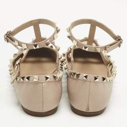 Pre Owned Valentino Beige Leather Rockstud Ballet Flats Size 38