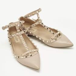 Pre Owned Valentino Beige Leather Rockstud Ballet Flats Size 38