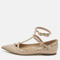 Pre Owned Valentino Beige Leather Rockstud Ballet Flats Size 38