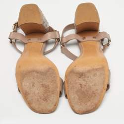 Pre Owned Valentino Beige Leather Rockstud Embellish Ankle Strap Sandals Size 38
