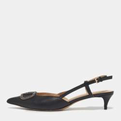 Pre Owned Valentino Black Leather VLogo Slingback Pumps Size 39