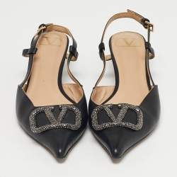 Pre Owned Valentino Black Leather VLogo Slingback Pumps Size 39
