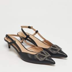 Pre Owned Valentino Black Leather VLogo Slingback Pumps Size 39