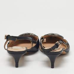 Pre Owned Valentino Black Leather VLogo Slingback Pumps Size 39