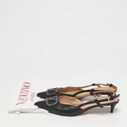 Pre Owned Valentino Black Leather VLogo Slingback Pumps Size 39