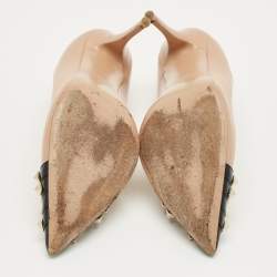 Pre Owned Valentino Beige/Black Leather and Patent Alcove Rockstud Pointed Toe Pumps Size 37