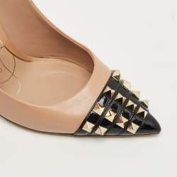 Pre Owned Valentino Beige/Black Leather and Patent Alcove Rockstud Pointed Toe Pumps Size 37