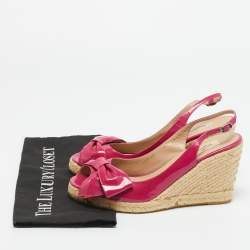 Pre Owned Valentino Purple Patent Leather Bow Espadrille Wedge Slingback Sandals Size 40
