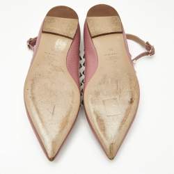 Pre Owned Valentino Pink Leather Rockstud Caged Ballet Flats Size 36