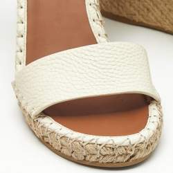 Pre Owned Valentino White/Cream Leather Rockstud Wedge Sandals Size 38