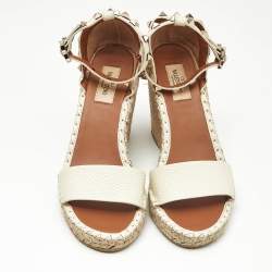Pre Owned Valentino White/Cream Leather Rockstud Wedge Sandals Size 38
