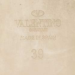 Pre Owned Valentino Beige/Gold Lace and Leather Espadrille Flats Size Size 39