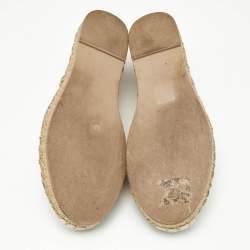 Pre Owned Valentino Beige/Gold Lace and Leather Espadrille Flats Size Size 39