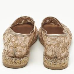 Pre Owned Valentino Beige/Gold Lace and Leather Espadrille Flats Size Size 39