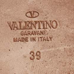 Pre Owned Valentino Brown Leather Escape VLogo Flat Slides Size 39