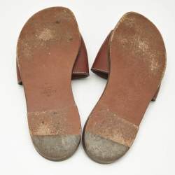 Pre Owned Valentino Brown Leather Escape VLogo Flat Slides Size 39