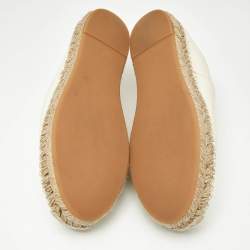 Pre Owned Valentino Off White Leather VLogo Signature Espadrille Mules Size 40
