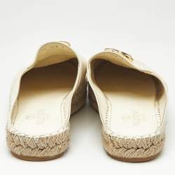 Pre Owned Valentino Off White Leather VLogo Signature Espadrille Mules Size 40
