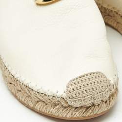 Pre Owned Valentino Off White Leather VLogo Signature Espadrille Mules Size 40