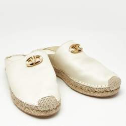 Pre Owned Valentino Off White Leather VLogo Signature Espadrille Mules Size 40