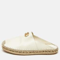 Pre Owned Valentino Off White Leather VLogo Signature Espadrille Mules Size 40