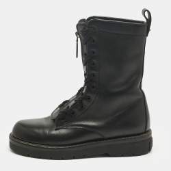 Pre Owned Valentino Black Leather Lace Up Combat Boots Size 39