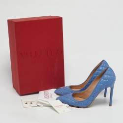 Pre Owned Valentino Blue Quilted Leather Rockstud Spike Pumps Size 38