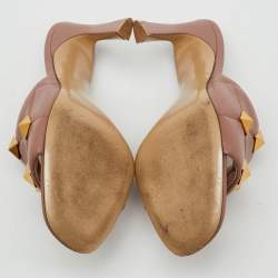 Pre Owned Valentino Dusty Pink Leather Roman Stud Slide Sandals Size 38.5