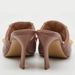 Pre Owned Valentino Dusty Pink Leather Roman Stud Slide Sandals Size 38.5