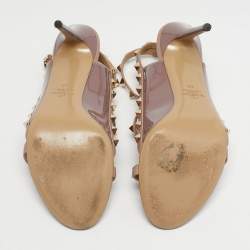 Pre Owned Valentino Beige Patent and Leather Rockstud Ankle Strap Sandals Size 40