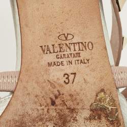 Pre Owned Valentino Beige/Silver Leather and Leather Rockstud Mules Size 37