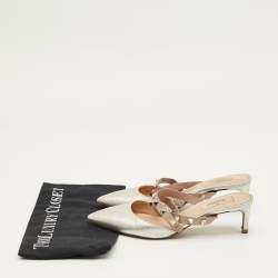 Pre Owned Valentino Beige/Silver Leather and Leather Rockstud Mules Size 37