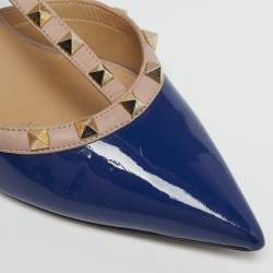 Pre Owned Valentino Blue/Beige Patent Leather Rockstud Caged Pumps Size 40