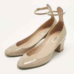 Pre Owned Valentino Beige Patent Leather Tan-Go Block Heel Pumps Size 40