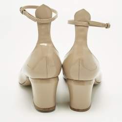 Pre Owned Valentino Beige Patent Leather Tan-Go Block Heel Pumps Size 40
