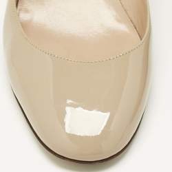 Pre Owned Valentino Beige Patent Leather Tan-Go Block Heel Pumps Size 40