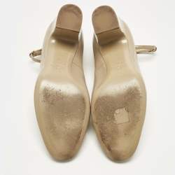 Pre Owned Valentino Beige Patent Leather Tan-Go Block Heel Pumps Size 40