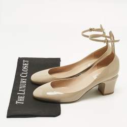 Pre Owned Valentino Beige Patent Leather Tan-Go Block Heel Pumps Size 40
