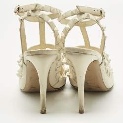 Pre Owned Valentino Off-white Leather Rockstud Pumps Size 39.5