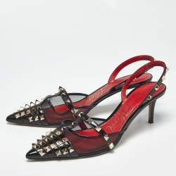 Pre Owned Valentino Black Patent Leather and Mesh Alcove Slingback Pumps Size 40